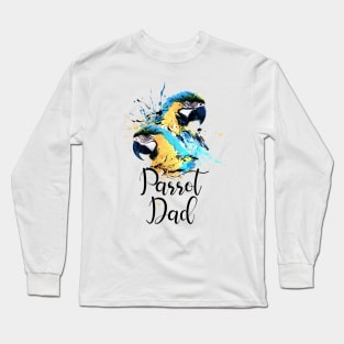 Parrot Dad Color Splatter Macaw White Long Sleeve T-Shirt